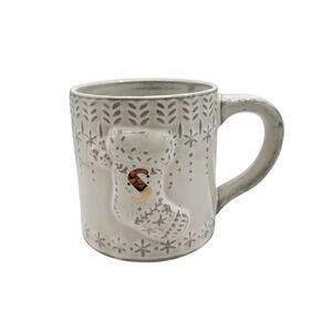 Anthropologie Snowcap Reactive Glaze Monogram "S" White Gray Winter Coffee Mug